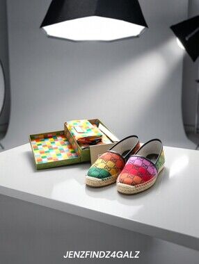 Gucci Rainbow Multicolor GG Espadrilles Size 6.5 Brand New w/ Box & Dustbags